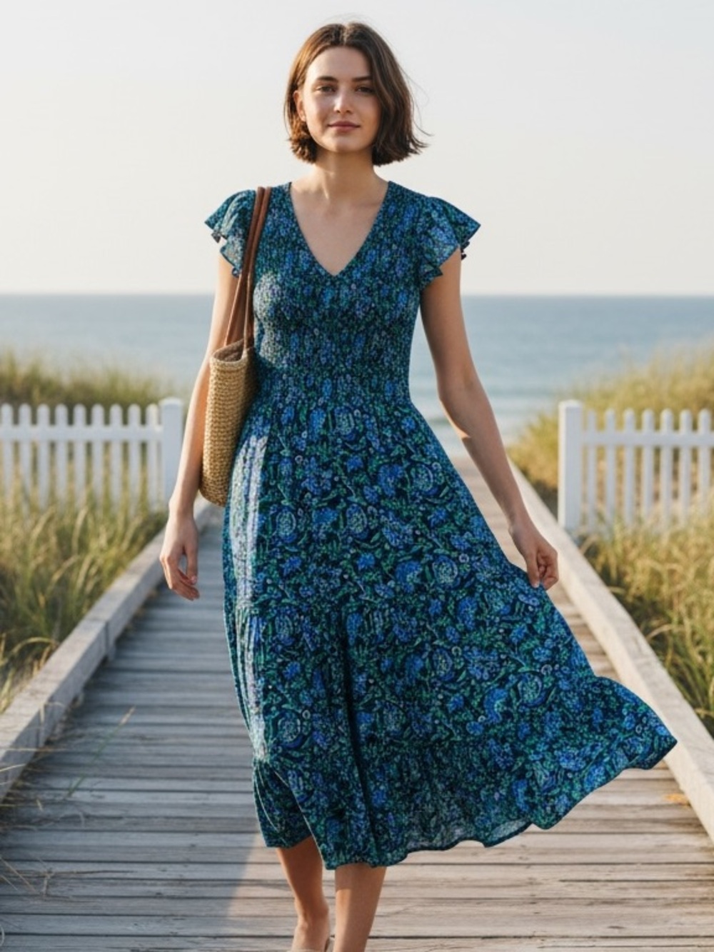 Vineyard Vines Anegada Floral Smocked Midi Dress | MEDIUM NWT